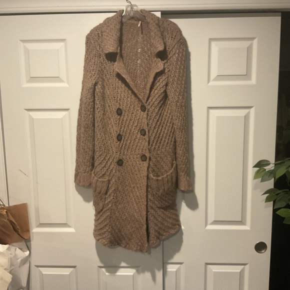 Free People Alpaca Wool Long Knit Cardigan Trench Sweater Coat Duster Jacket, M - Picture 3 of 6
